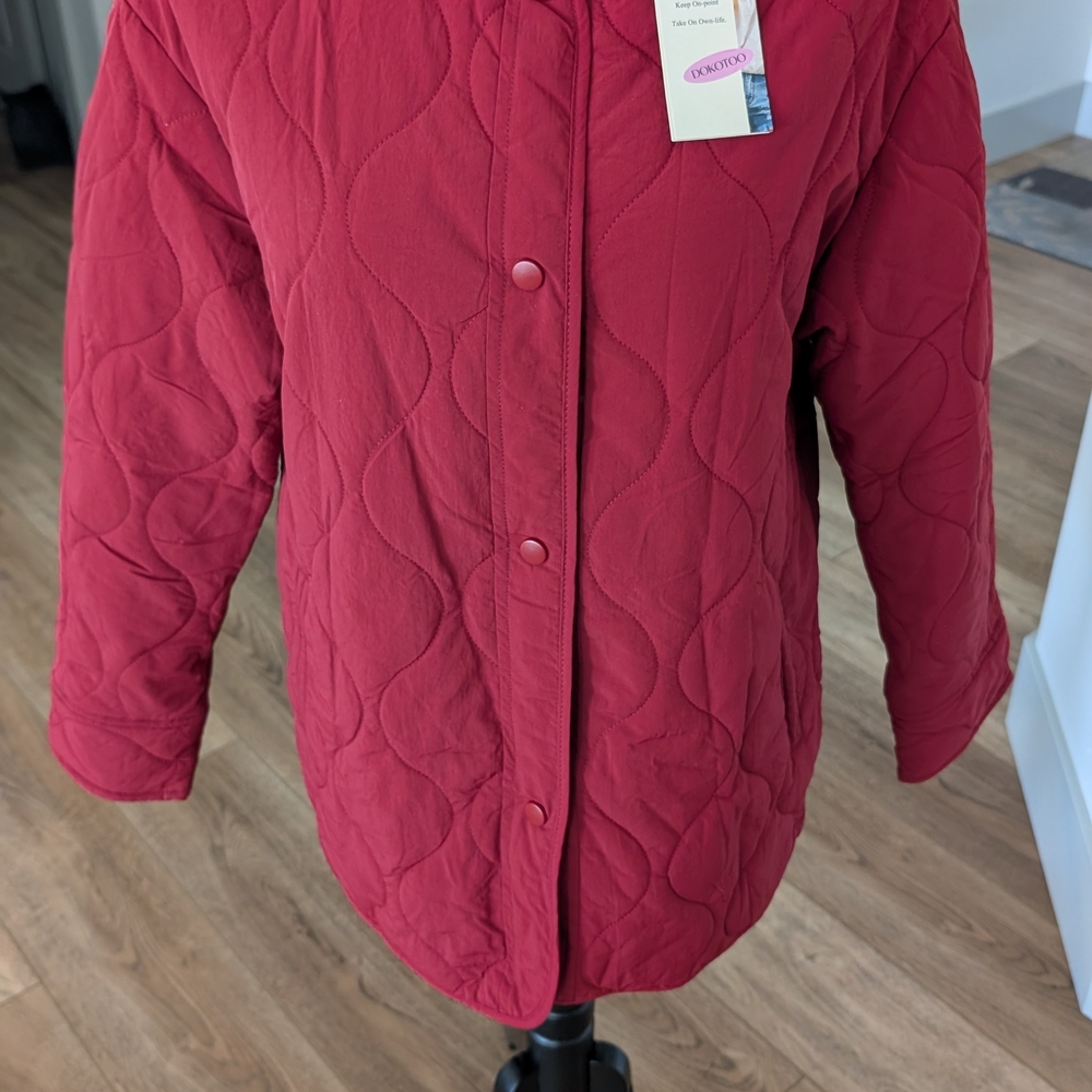 Quilted Button-Front Utility Jacket - Red - Picture 5 of 12